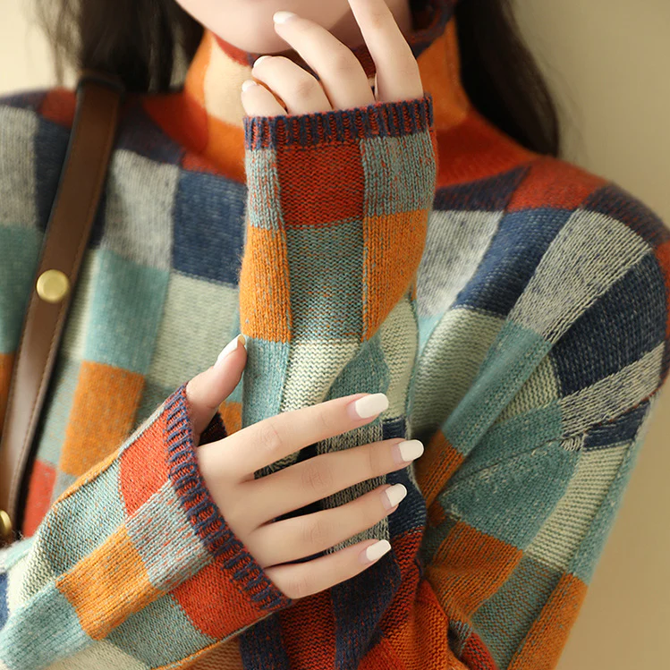 Adalynn™ - Färgglad rullkrage tröja med patchwork-strickmönster