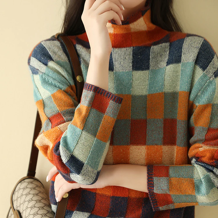 Adalynn™ - Färgglad rullkrage tröja med patchwork-strickmönster