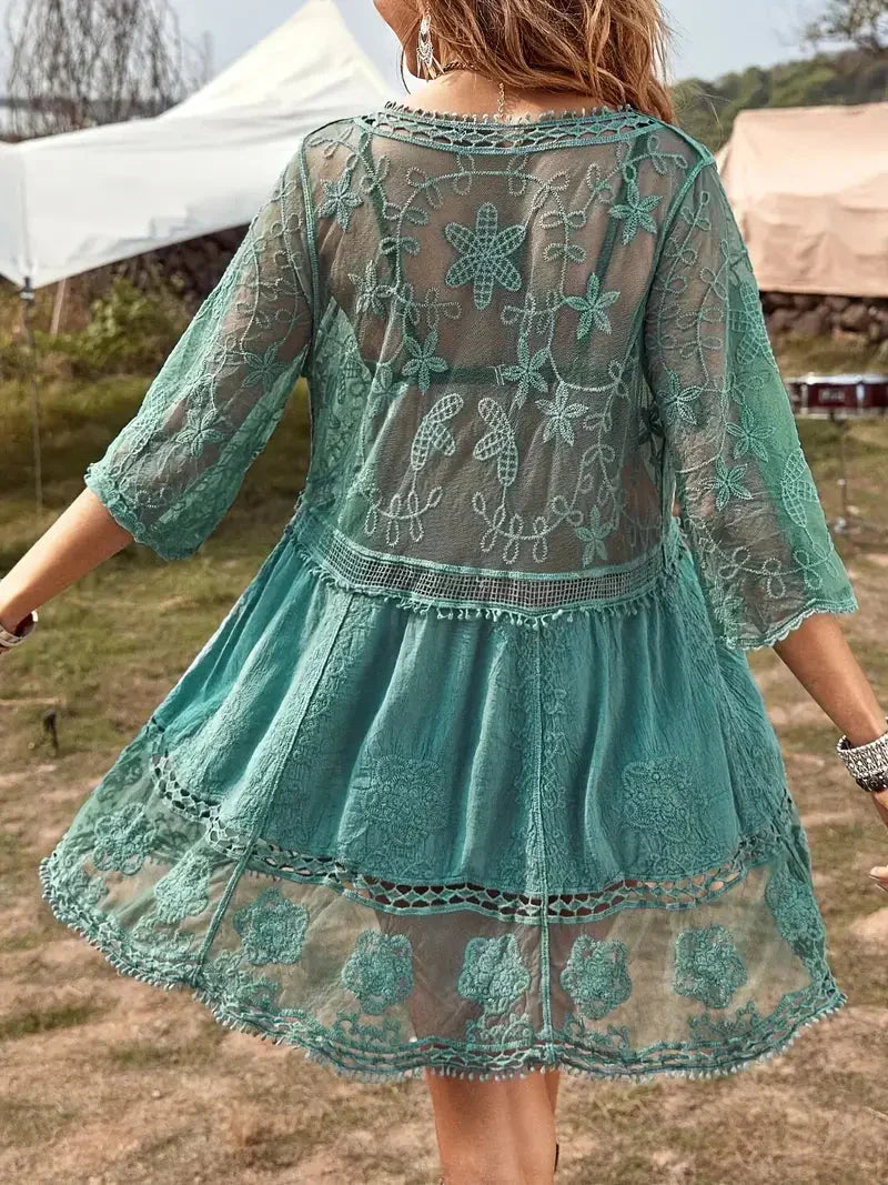Lila - Täcka upp spets genomskinlig klänning Boho-stil