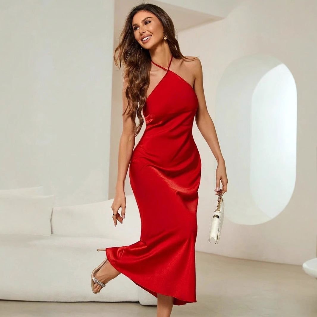 Fredag - Satin Slip Sexy Kväll Lång Klänning