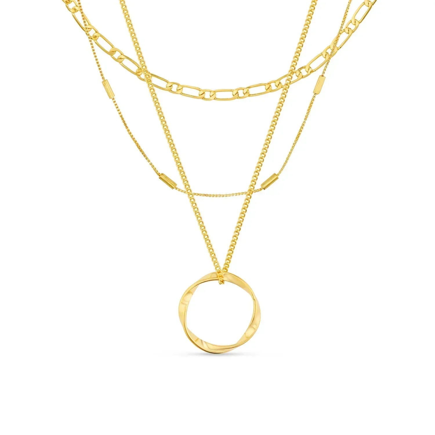 Öppen cirkel tre-radigt halsband | Guld 18k