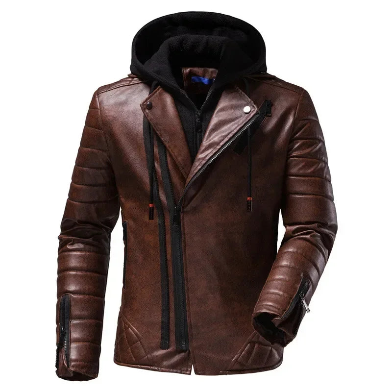 Raphael™ | Hoodie i konstläder motorcykeljacka