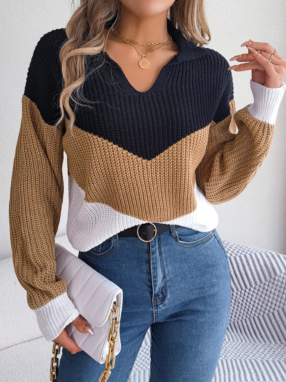 Emilia™ – Bekväm patchworkstickad tröja för damer